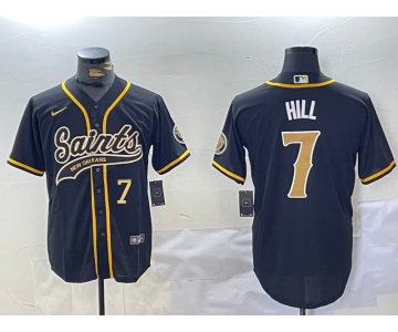 Men's New Orleans Saints #7 Taysom Hill Black With Patch Cool Base Stitched Baseball Jerseys