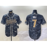 Men's New Orleans Saints #7 Taysom Hill Grey Camo With Patch Cool Base Stitched Baseball Jersey