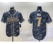 Men's New Orleans Saints #7 Taysom Hill Grey Camo With Patch Cool Base Stitched Baseball Jersey