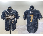 Men's New Orleans Saints #7 Taysom Hill Grey Camo With Patch Cool Base Stitched Baseball Jerseys