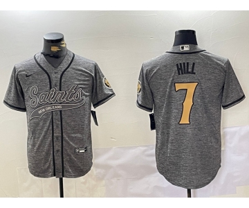 Men's New Orleans Saints #7 Taysom Hill Grey With Patch Cool Base Stitched Baseball Jersey