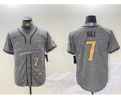 Men's New Orleans Saints #7 Taysom Hill Grey With Patch Cool Base Stitched Baseball Jerseys