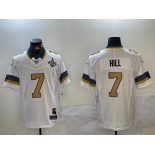 Men's New Orleans Saints #7 Taysom Hill White With Patch 2024 FUSE Vapor Limited Stitched Jersey