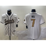 Men's New Orleans Saints #7 Taysom Hill White With Patch Cool Base Stitched Baseball Jersey