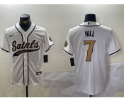 Men's New Orleans Saints #7 Taysom Hill White With Patch Cool Base Stitched Baseball Jersey