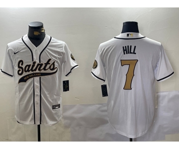 Men's New Orleans Saints #7 Taysom Hill White With Patch Cool Base Stitched Baseball Jersey