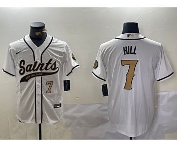 Men's New Orleans Saints #7 Taysom Hill White With Patch Cool Base Stitched Baseball Jerseys