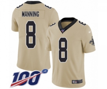 Men's New Orleans Saints #8 Archie Manning Limited Gold Inverted Legend 100th Season Football Jersey