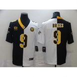 Men's New Orleans Saints #9 Drew Brees Black White C Limited Split Fashion Football Jersey