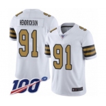 Men's New Orleans Saints #91 Trey Hendrickson Limited White Rush Vapor Untouchable 100th Season Football Jersey