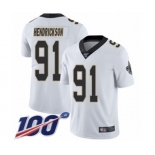 Men's New Orleans Saints #91 Trey Hendrickson White Vapor Untouchable Limited Player 100th Season Football Jersey