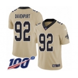 Men's New Orleans Saints #92 Marcus Davenport Limited Gold Inverted Legend 100th Season Football Jersey