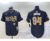 Men's New Orleans Saints #94 Cameron Jordan Black Cool Base Stitched Baseball Jersey