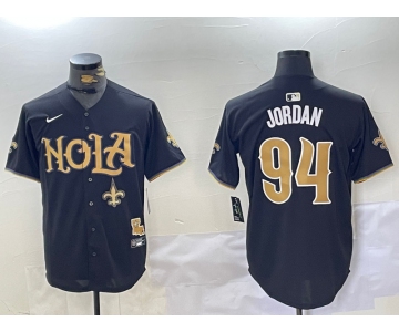 Men's New Orleans Saints #94 Cameron Jordan Black Cool Base Stitched Baseball Jersey