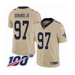 Men's New Orleans Saints #97 Mario Edwards Jr Limited Gold Inverted Legend 100th Season Football Jersey