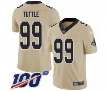 Men's New Orleans Saints #99 Shy Tuttle Limited Gold Inverted Legend 100th Season Football Jersey