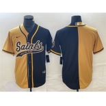 Men's New Orleans Saints Black Gold Split Cool Base Stitched Baseball Jersey