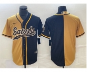 Men's New Orleans Saints Black Gold Split Cool Base Stitched Baseball Jersey