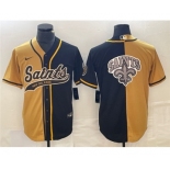 Men's New Orleans Saints Black Gold Split Team Big Logo Cool Base Stitched Baseball Jersey