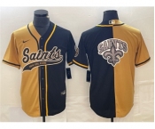 Men's New Orleans Saints Black Gold Split Team Big Logo Cool Base Stitched Baseball Jersey