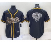 Men's New Orleans Saints Black Team Big Logo With Patch Cool Base Stitched Baseball Jersey