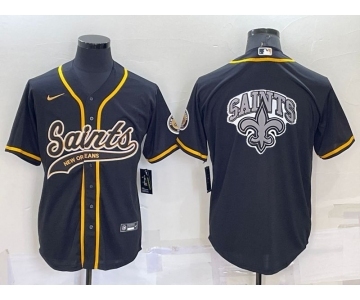 Men's New Orleans Saints Black Team Big Logo With Patch Cool Base Stitched Baseball Jersey