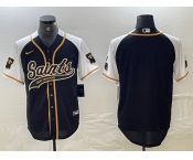 Men's New Orleans Saints Blank Black White 1987 Legacy Cool Base Stitched Baseball Jersey