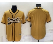 Men's New Orleans Saints Blank Gold Stitched Cool Base Nike Baseball Jersey