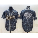 Men's New Orleans Saints Blank Grey Navy Team Big Logo With Patch Cool Base Stitched Baseball Jersey