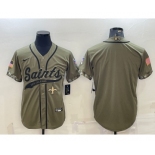 Men's New Orleans Saints Blank Olive Salute to Service Cool Base Stitched Baseball Jersey