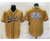 Men's New Orleans Saints Gold Team Big Logo With Patch Cool Base Stitched Baseball Jersey