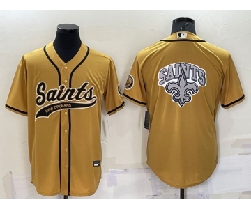 Men's New Orleans Saints Gold Team Big Logo With Patch Cool Base Stitched Baseball Jersey