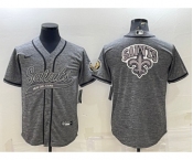 Men's New Orleans Saints Grey Team Big Logo With Patch Cool Base Stitched Baseball Jersey