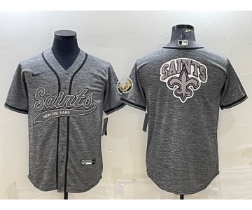 Men's New Orleans Saints Grey Team Big Logo With Patch Cool Base Stitched Baseball Jersey