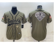 Men's New Orleans Saints Olive Salute to Service Team Big Logo Cool Base Stitched Baseball Jersey