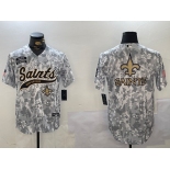 Men's New Orleans Saints Team Big Logo 2024 Arctic Camo Salute To Service Stitched Baseball Jersey