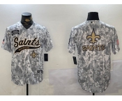 Men's New Orleans Saints Team Big Logo 2024 Arctic Camo Salute To Service Stitched Baseball Jersey