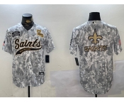 Men's New Orleans Saints Team Big Logo 2024 Arctic Camo Salute To Service Stitched Baseball Jerseys