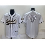 Men's New Orleans Saints White Team Big Logo With Patch Cool Base Stitched Baseball Jersey