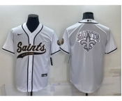 Men's New Orleans Saints White Team Big Logo With Patch Cool Base Stitched Baseball Jersey