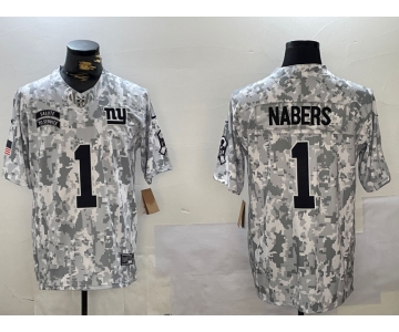 Men's New York Giants #1 Malik Nabers 2024 F.U.S.E Arctic Camo Salute To Service Limited Stitched Football Jersey