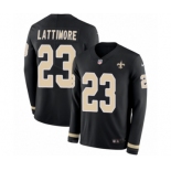 Men's Nike New Orleans Saints #23 Marshon Lattimore Limited Black Therma Long Sleeve NFL Jersey