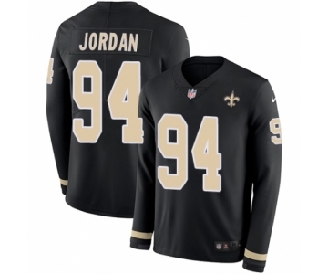 Men's Nike New Orleans Saints #94 Cameron Jordan Limited Black Therma Long Sleeve NFL Jersey