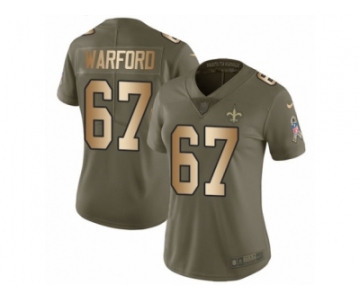 Women Nike New Orleans Saints #67 Larry Warford Limited Olive Gold 2017 Salute to Service NFL Jersey