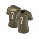 Women Nike New Orleans Saints #7 Morten Andersen Limited Olive Gold 2017 Salute to Service NFL Jersey