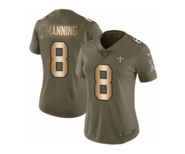 Women Nike New Orleans Saints #8 Archie Manning Limited Olive Gold 2017 Salute to Service NFL Jersey