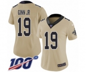 Women's New Orleans Saints #19 Ted Ginn Jr Limited Gold Inverted Legend 100th Season Football Jersey