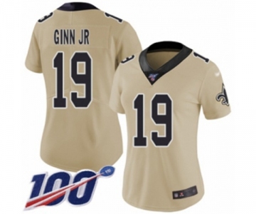 Women's New Orleans Saints #19 Ted Ginn Jr Limited Gold Inverted Legend 100th Season Football Jersey