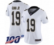 Women's New Orleans Saints #19 Ted Ginn Jr White Vapor Untouchable Limited Player 100th Season Football Jersey