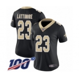 Women's New Orleans Saints #23 Marshon Lattimore Black Team Color Vapor Untouchable Limited Player 100th Season Football Jersey